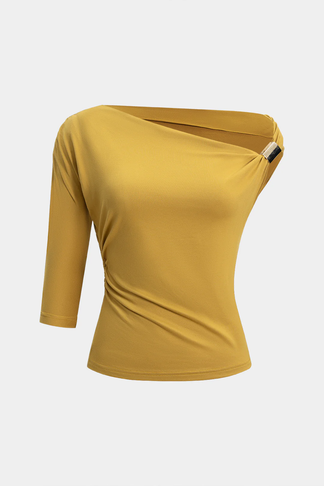 Metallic Asymmetrical Shoulder Short Sleeve T-Shirt - Weenar