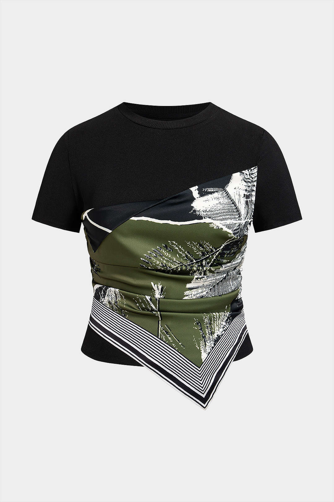 Plus Size Floral Print Patchwork Round Neck Short Sleeve T-Shirt - Weenar