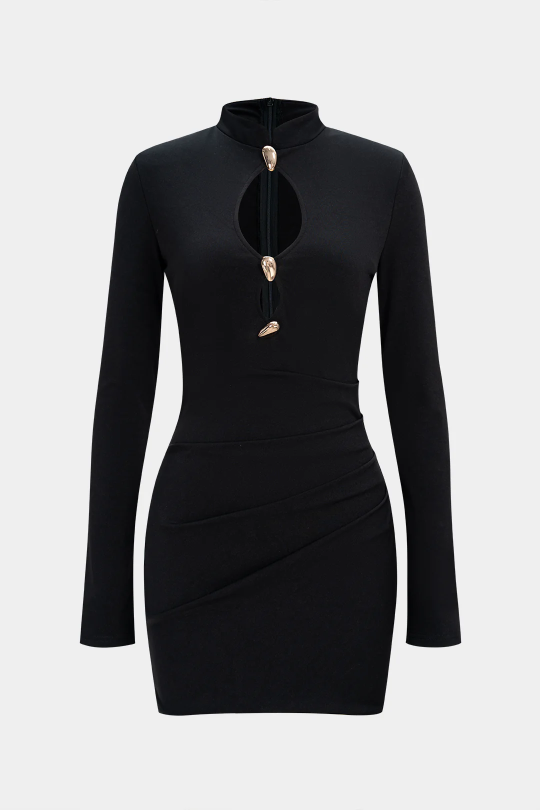 Metallic Decor Cut Out Long Sleeve Mini Dress - Weenar