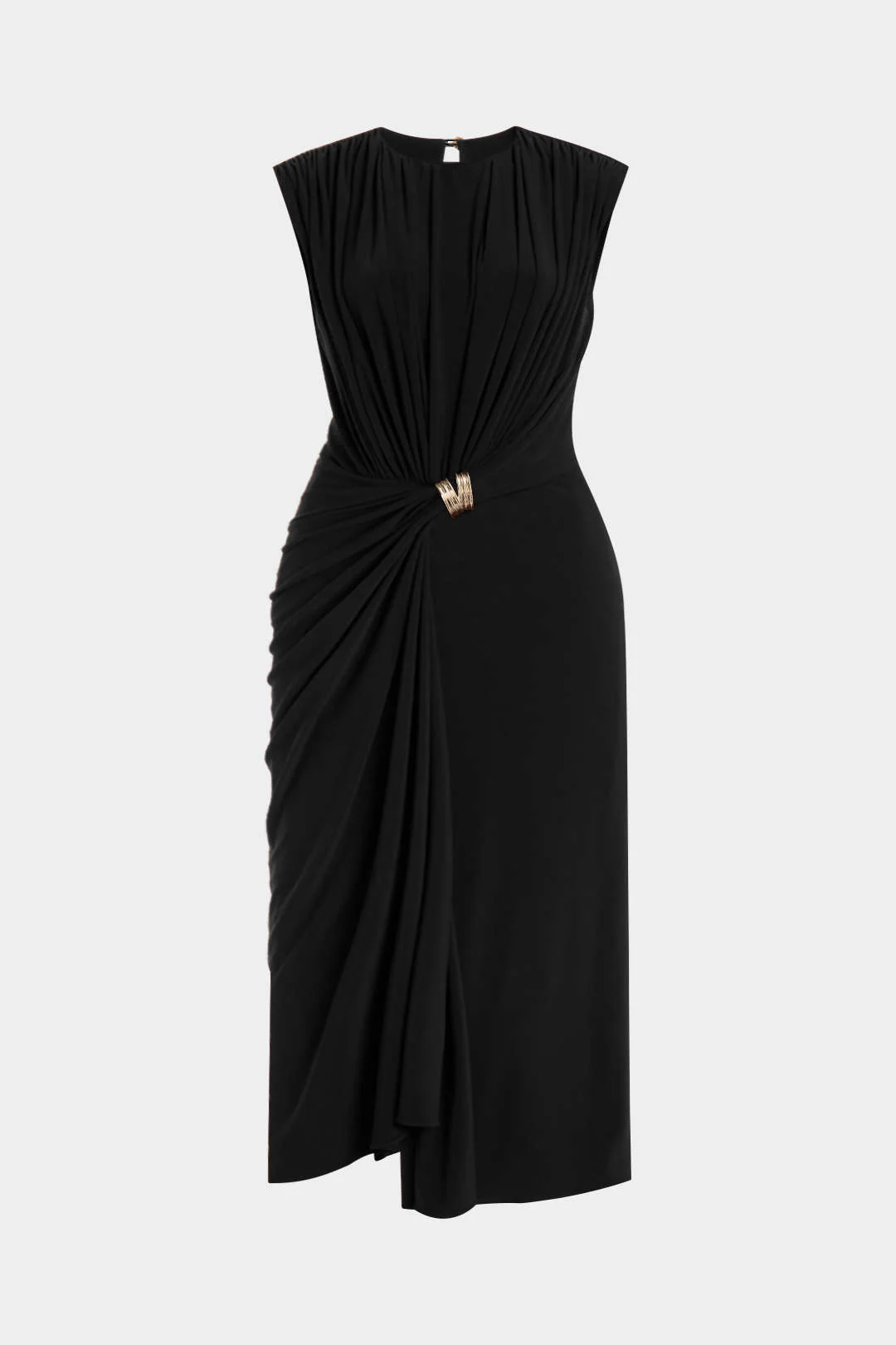 Plus Size Metallic Decor Ruched Sleeveless Midi Dress - Weenar