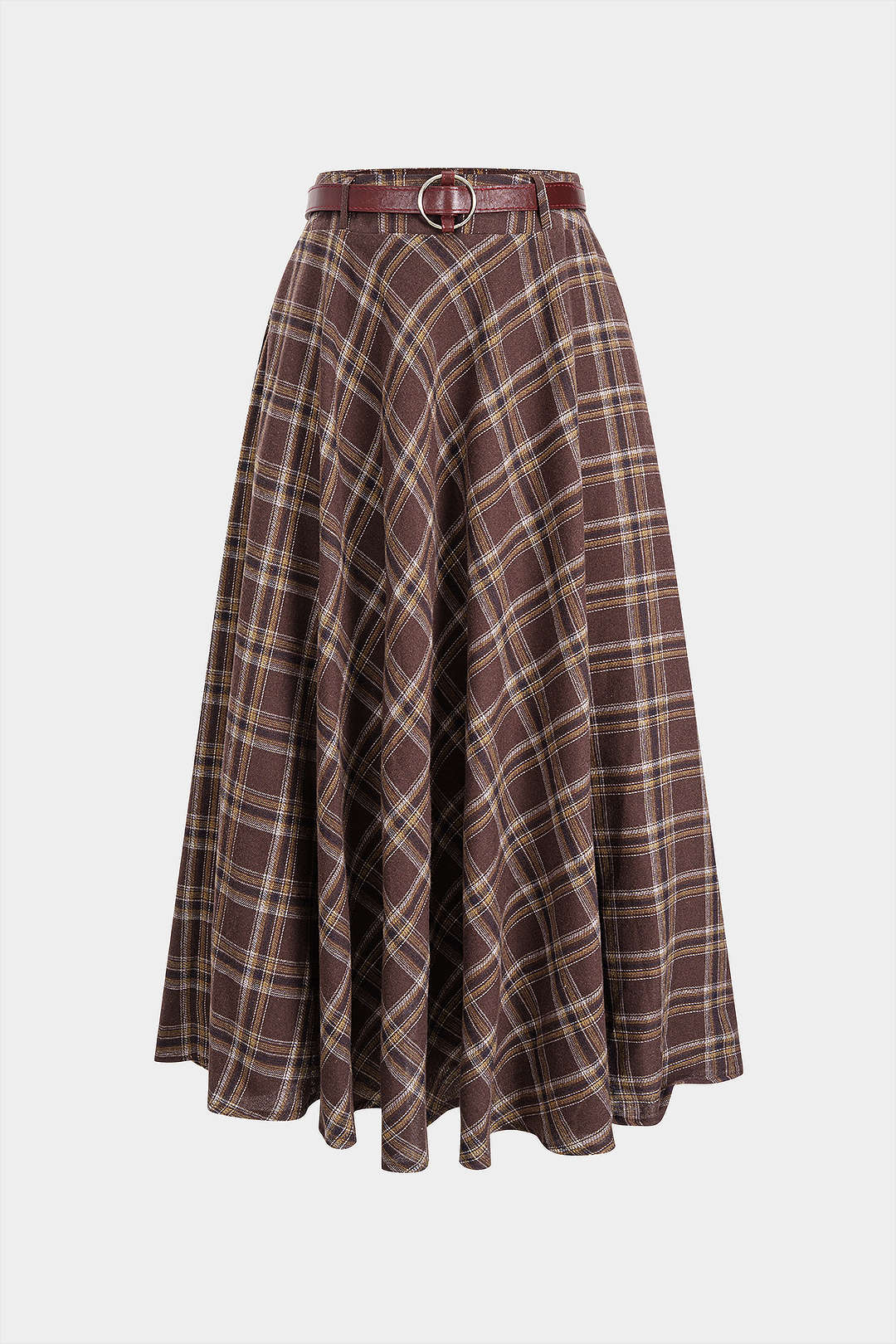 Plaid Print High Waist Belted Skirt - Weenar