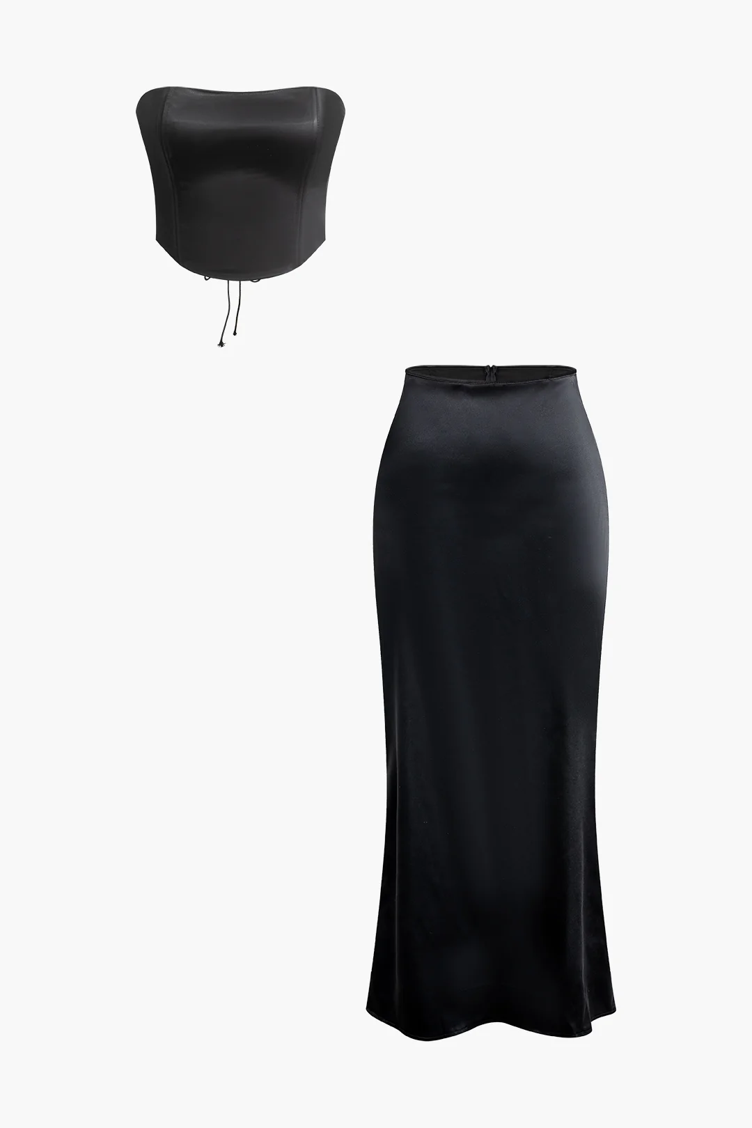Tie Up Tube Top And Bodycon Long Skirt Set - Weenar