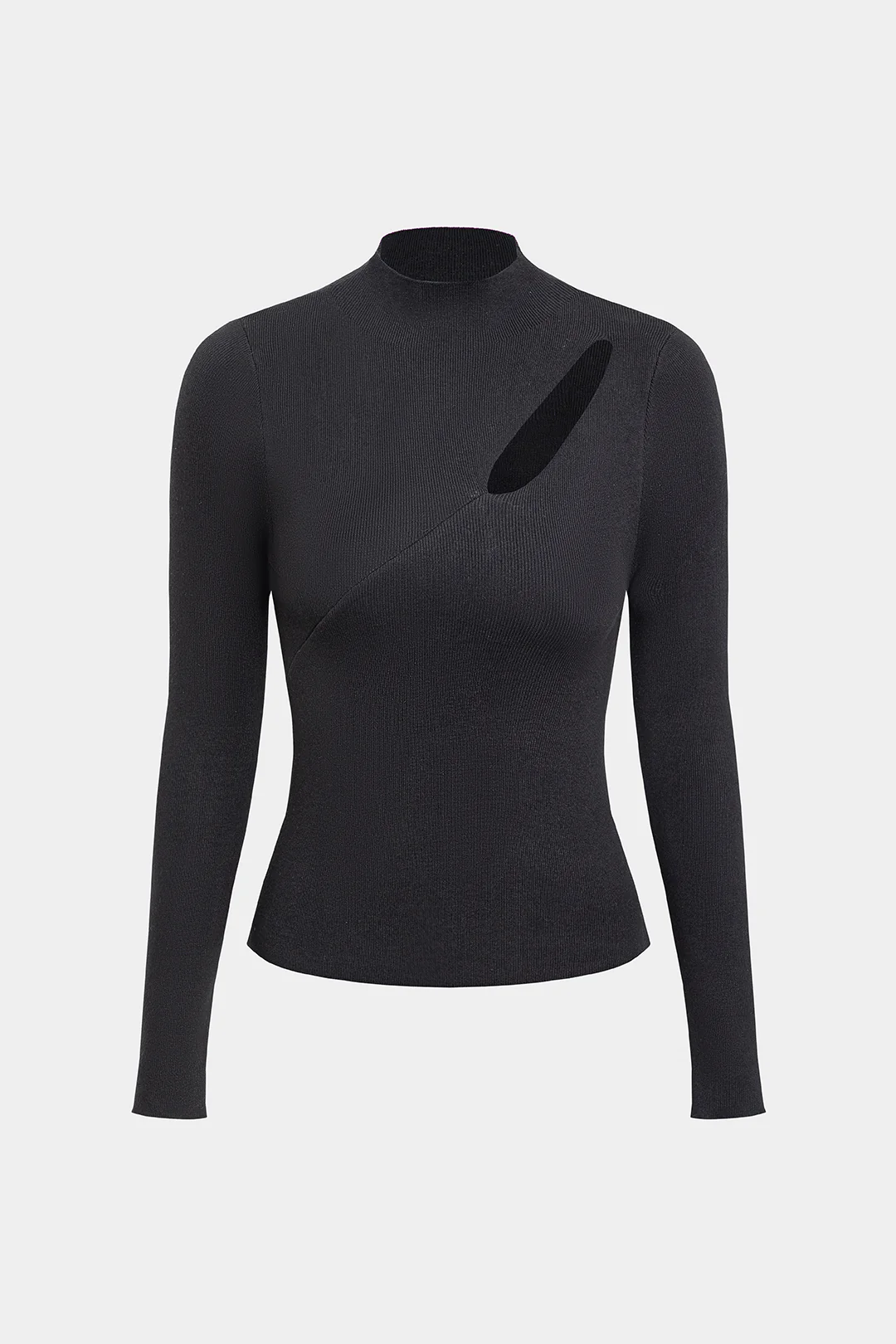 Knit Cut Out Mock Neck Long-Sleeve Top - Weenar