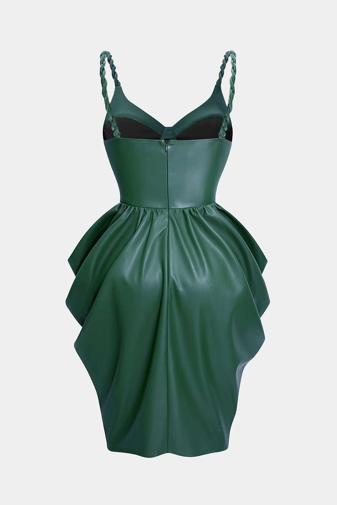 Faux Leather Ruched Twist Knot Sleeveless Mini Dress - Weenar