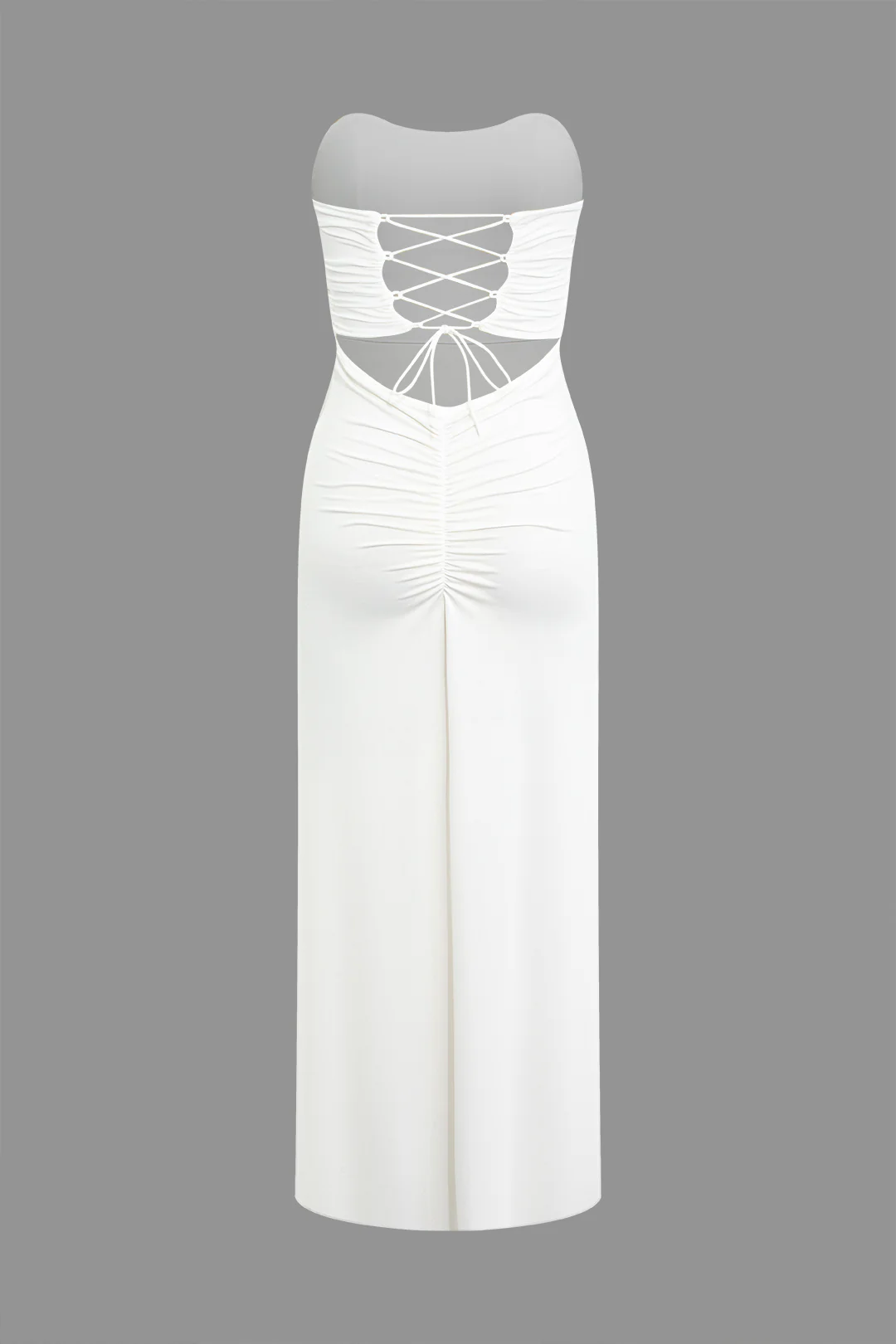 Ruched Backless Tie Up Slit Sleeveless Maxi Dress - Weenar