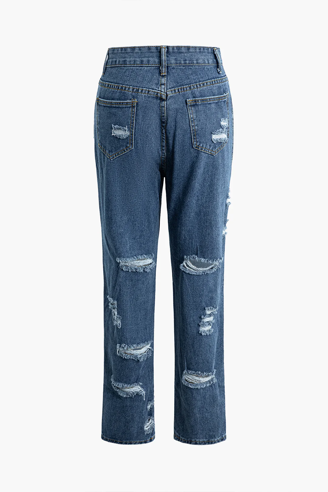 Denim Frayed Fringe Straight Leg Jeans - Weenar