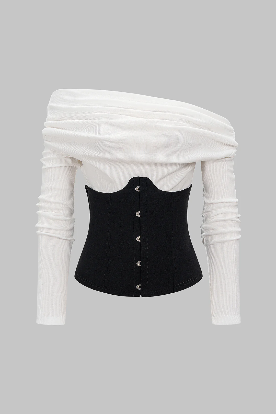 Contrast Patchwork Off Shoulder Long-Sleeve Top - Weenar