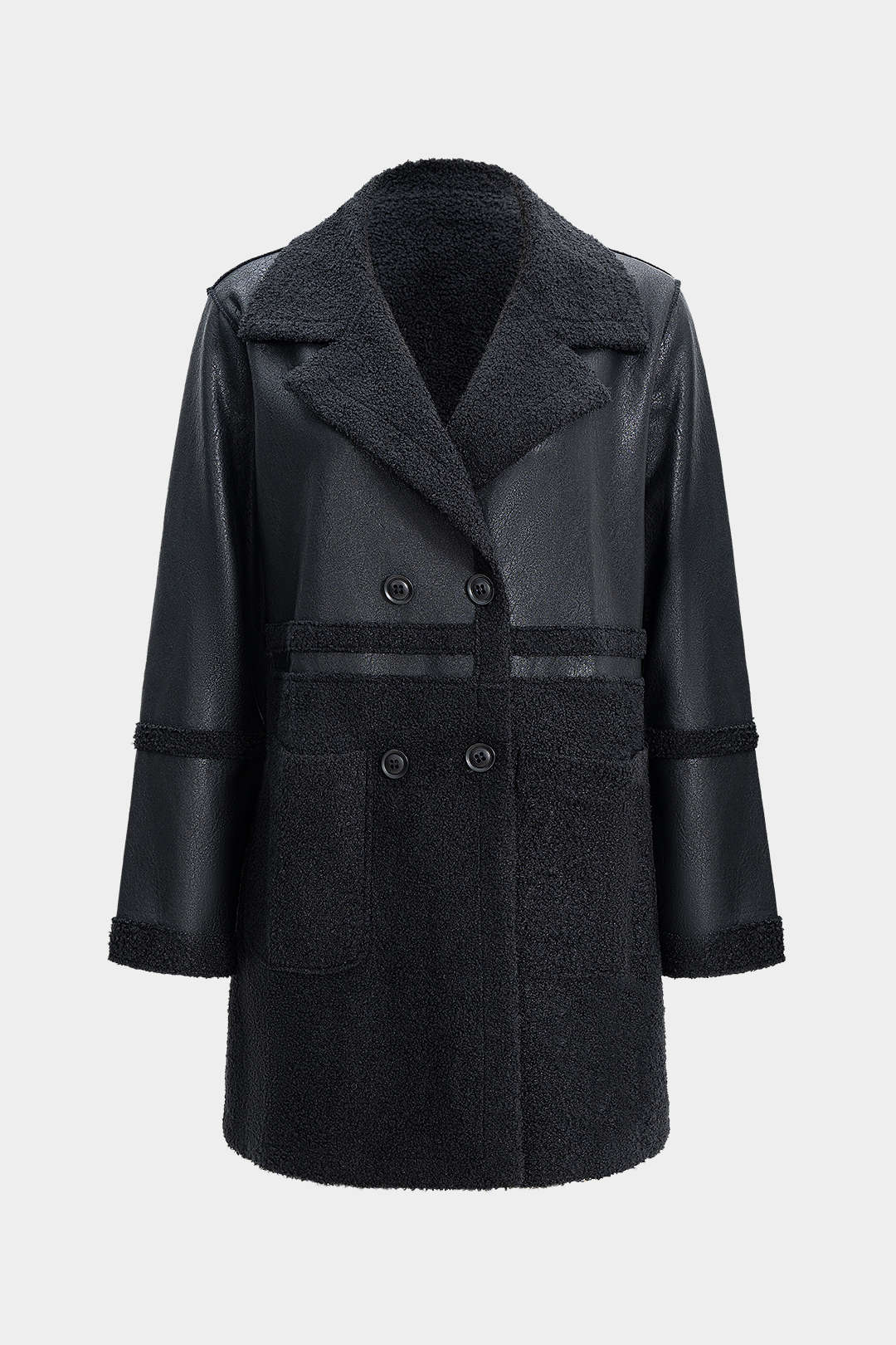 Faux Leather Patchwork Button Coat - Weenar