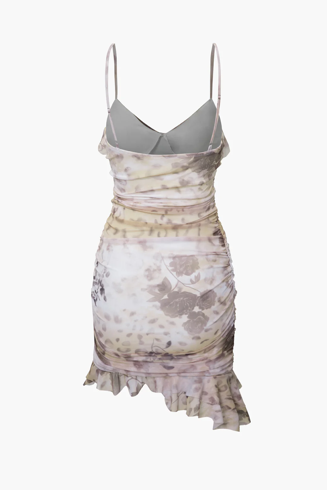 Floral Print Ruffle Ruched Sleeveless Mini Dress - Weenar