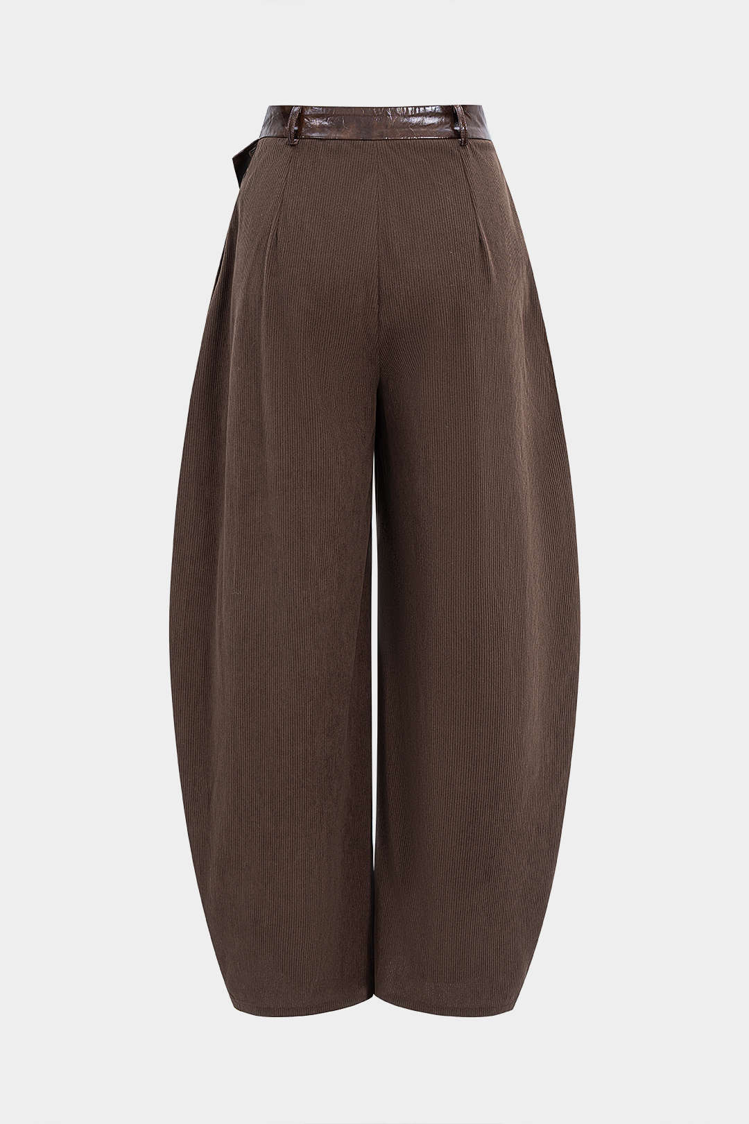 Faux Leather Patchwork Zipper Wide Leg Pocket Barrel Trousers - Weenar