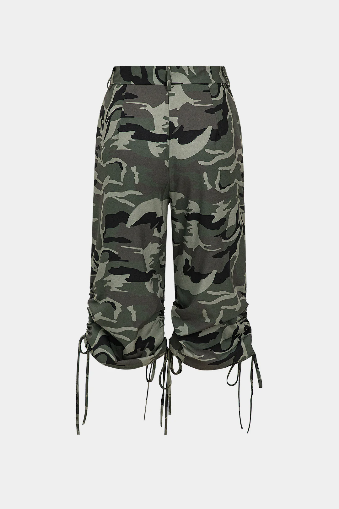 Camo Print Drawstring High Waist Pants - Weenar