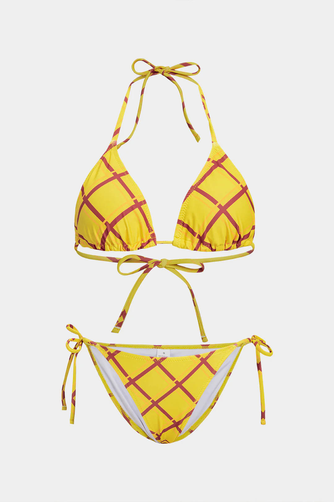 Plaid Print Halter Neck Tie-Up Bikini Set - Weenar