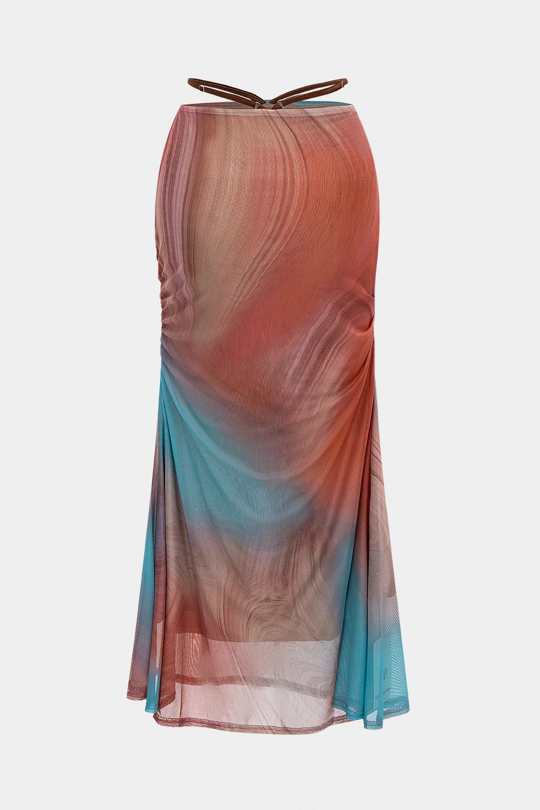 Colorblock Print Mesh Ruched Skirt - Weenar