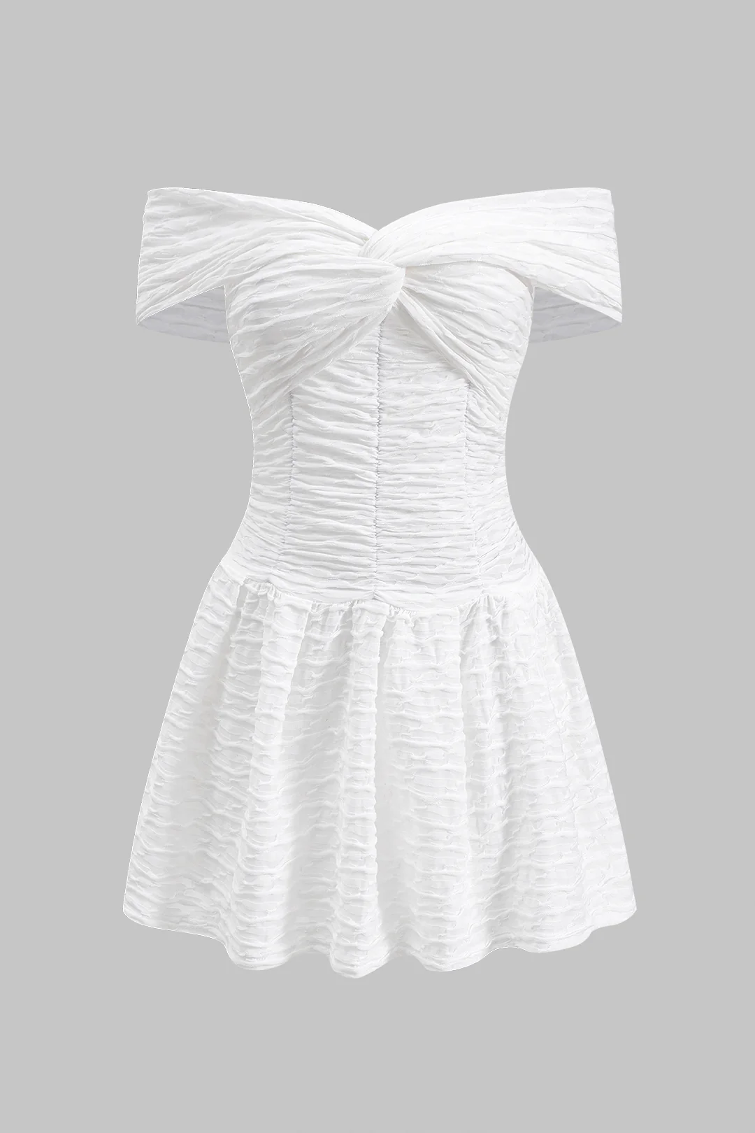 Textured Crossed Twist Knot Off Shoulder Mini Dress - Weenar