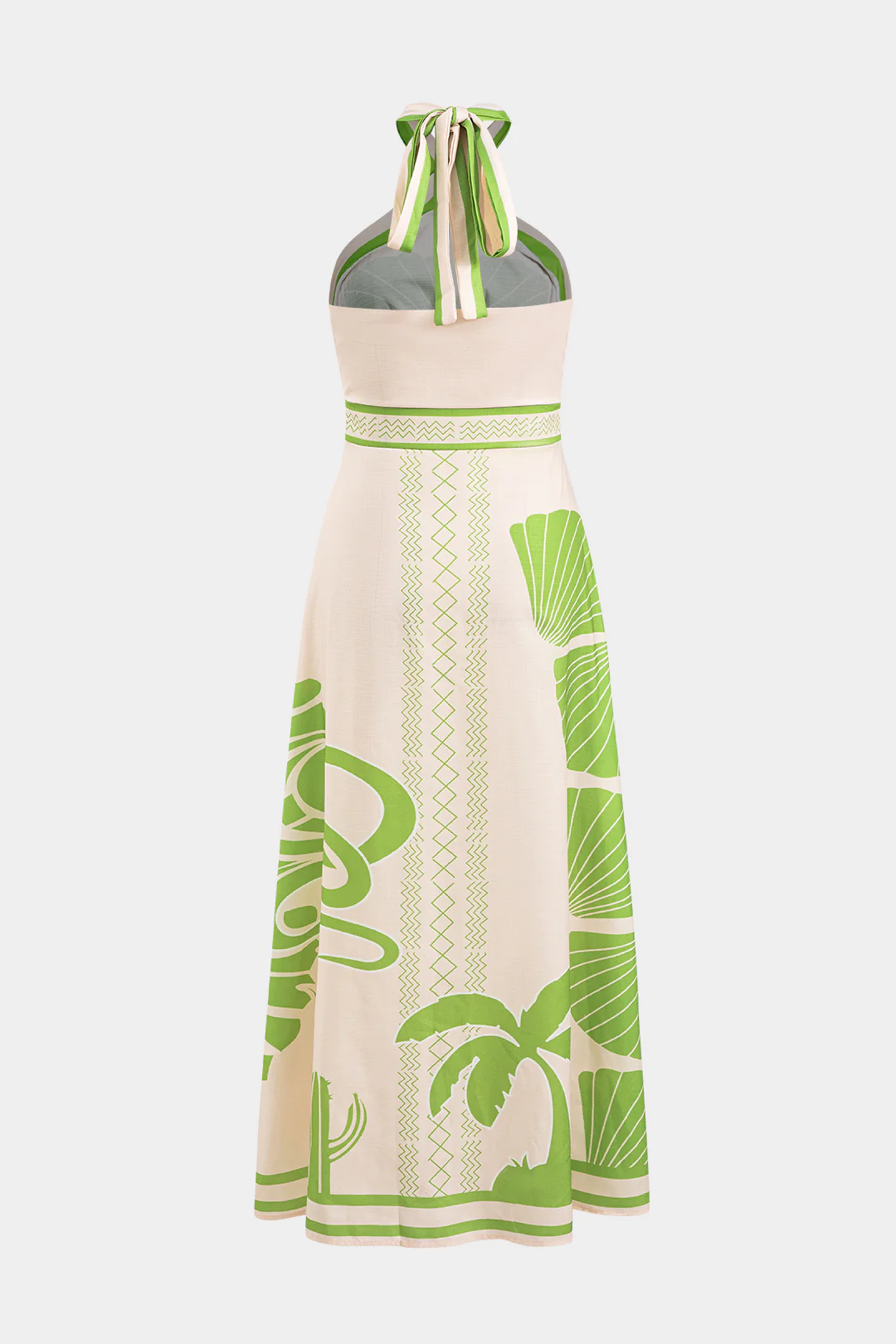 Leaves Print Halter Neck Tie-Up Sleeveless Midi Dress - Weenar