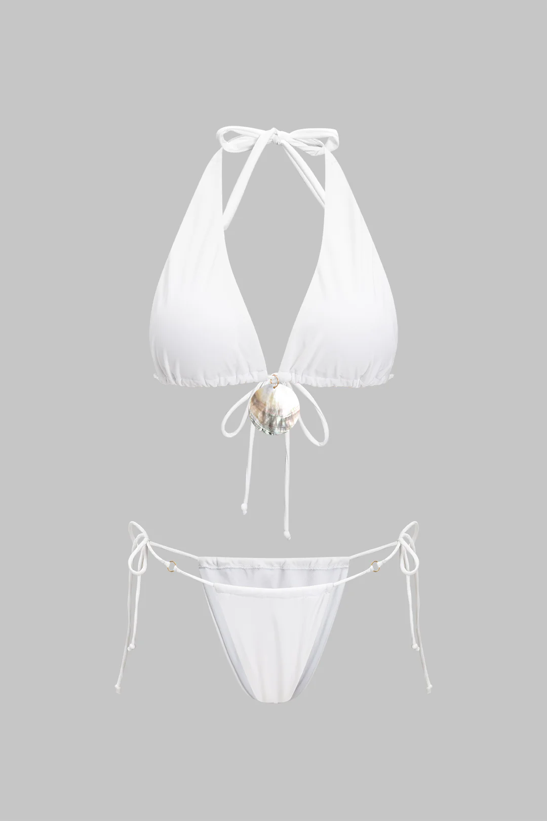 Shell Decor Halter Neck Tie Up Bikini Set - Weenar