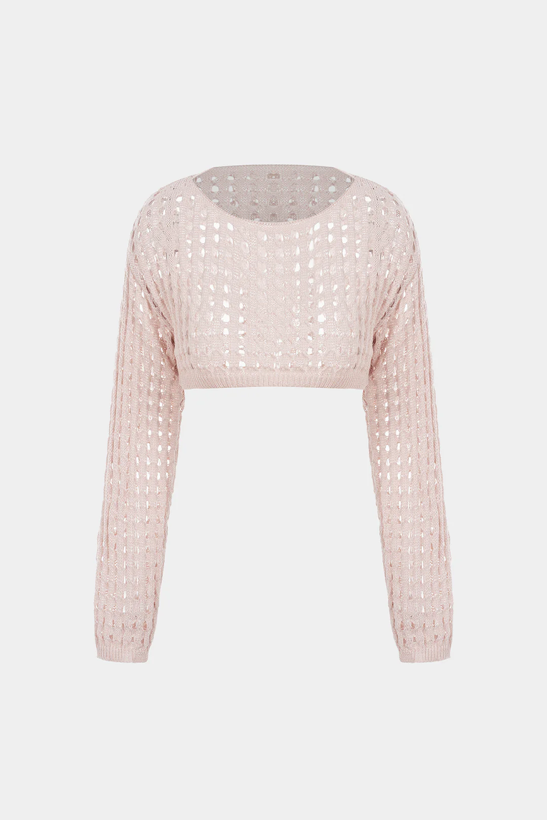 Knit Round Neck Hollow Out Long-Sleeve Cropped Top - Weenar