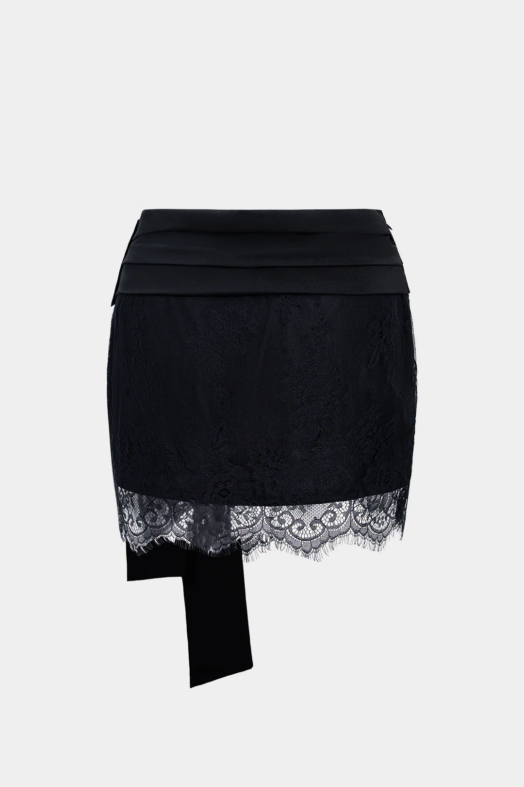 Satin Patchwork Lace Trim Bow Mini Skirt - Weenar