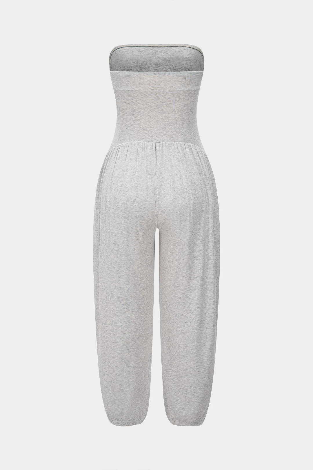 Solid Ruched Strapless Jumpsuit - Weenar