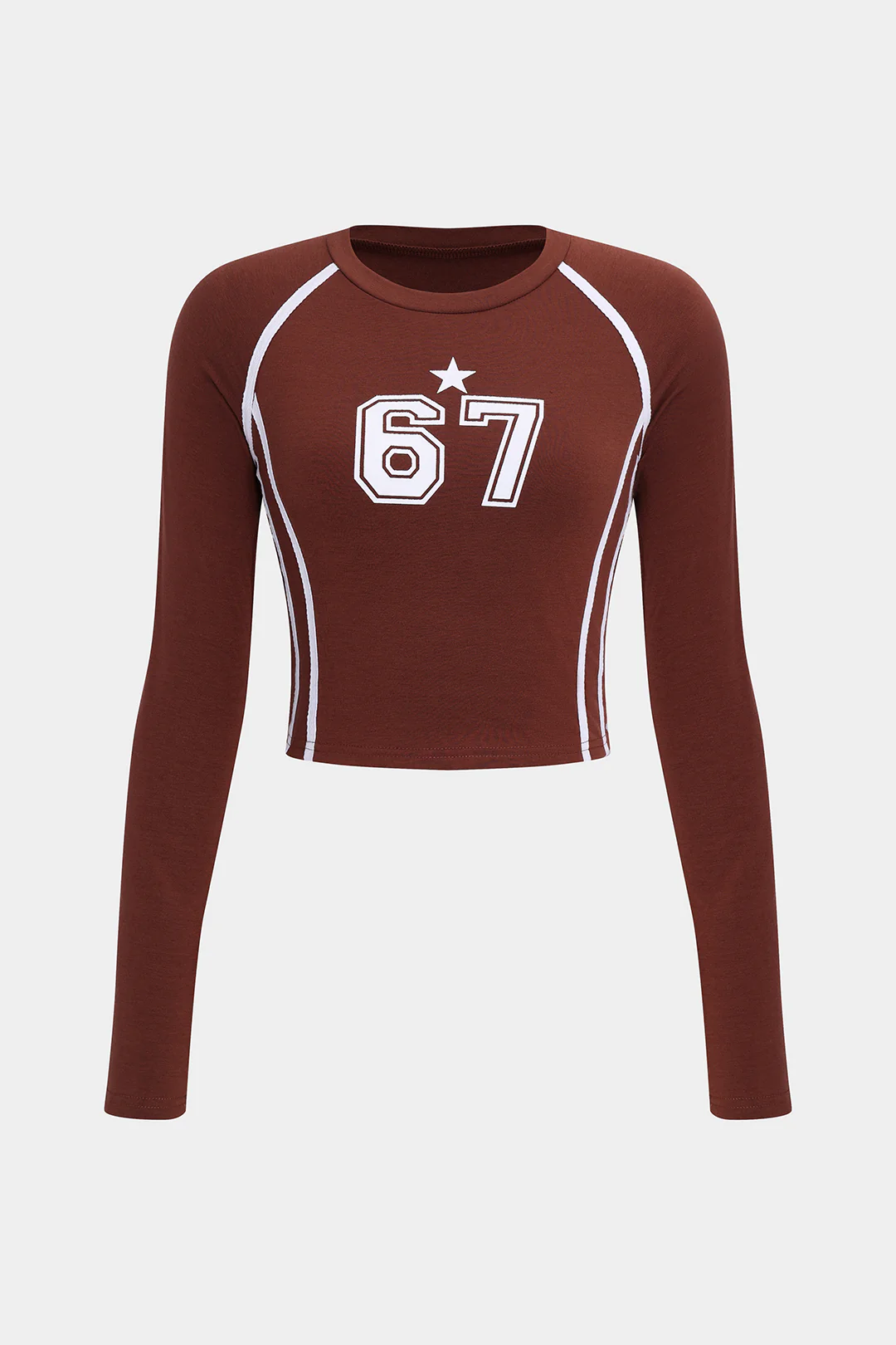 Digital Pattern Print Round Neck Long-Sleeve Top - Weenar