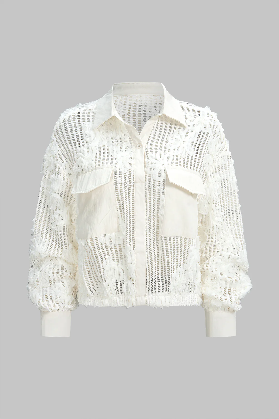 3D Flower Decor Button Cut Out Long-Sleeve Shirt - Weenar