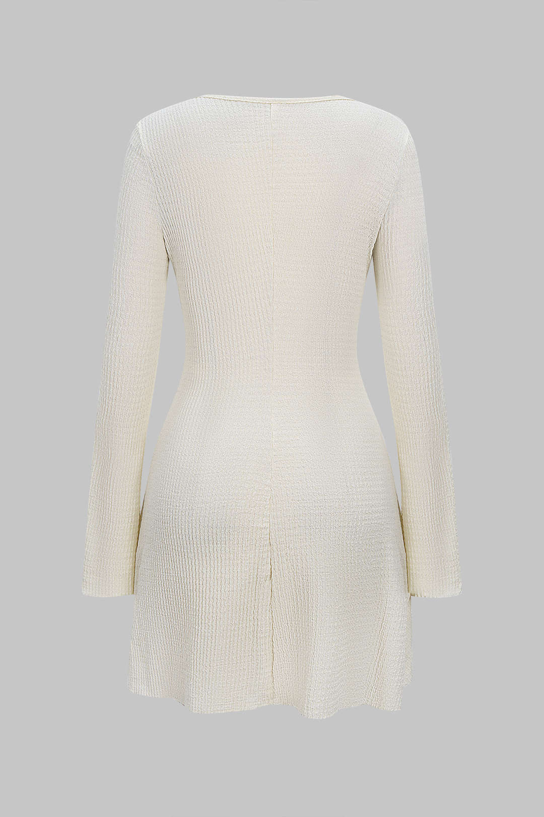 V-Neck Metallic Decor Cut Out Ruffle Hem Long Sleeve Mini Dress - Weenar