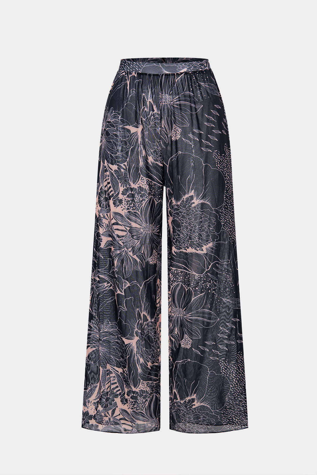 Floral Print Mesh Ruched High Waist Pants - Weenar