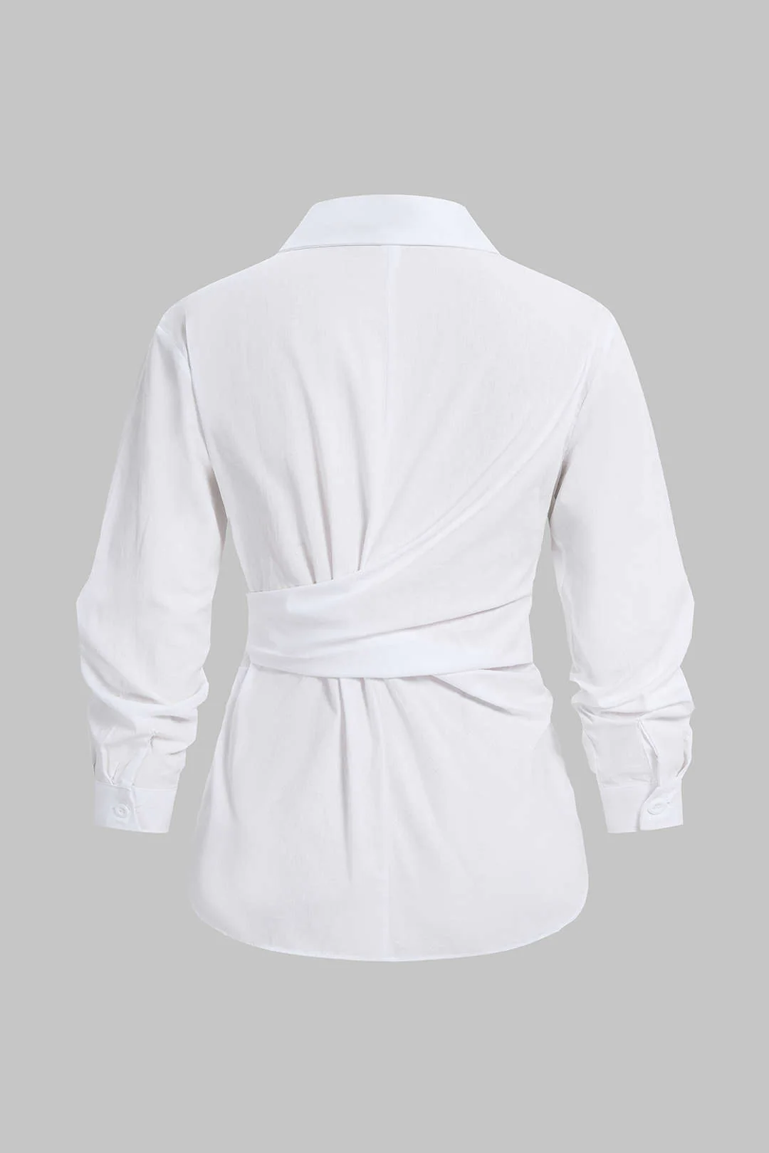 Lapel Button Tie Front Long-Sleeve Shirt - Weenar