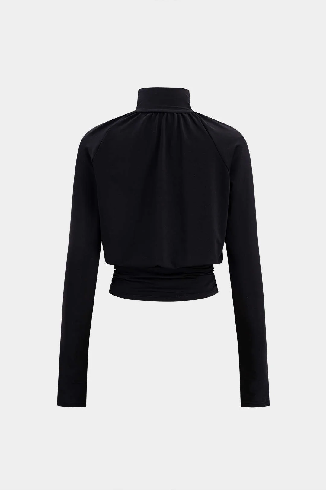 Basic Faux Leather High Collar Wrinkled Long Sleeve T-Shirt - Weenar
