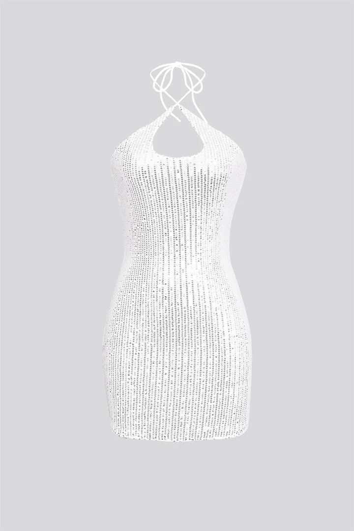 Sequins Crossover Neck Mini Dress - Weenar