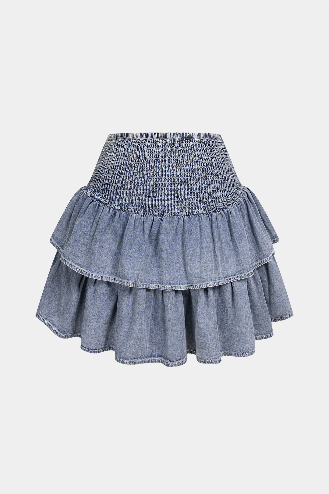 Denim Smocked Ruched Skirt - Weenar