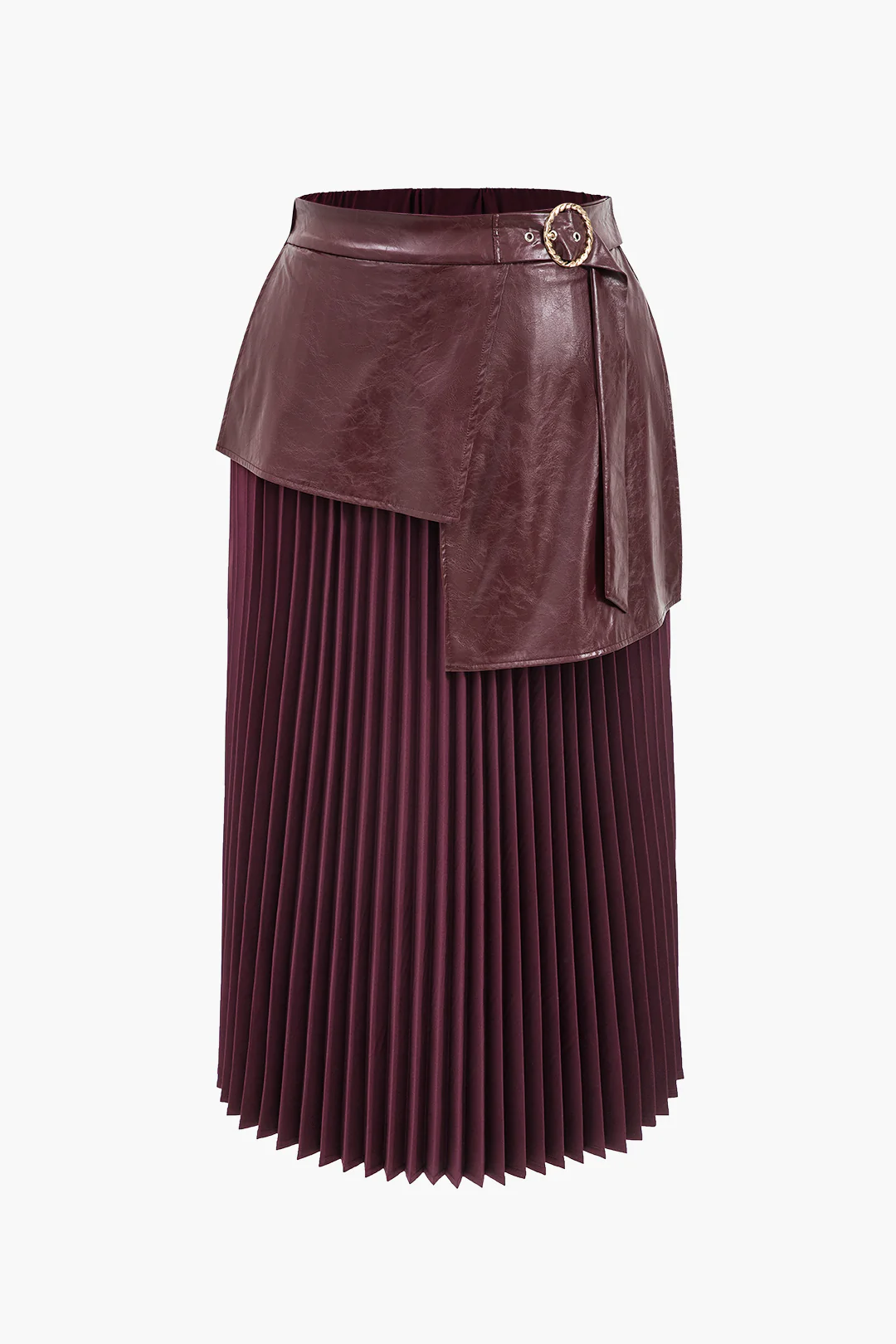 Plus Size Faux Leather Patchwork Pleated Asymmetrical Skirt - Weenar