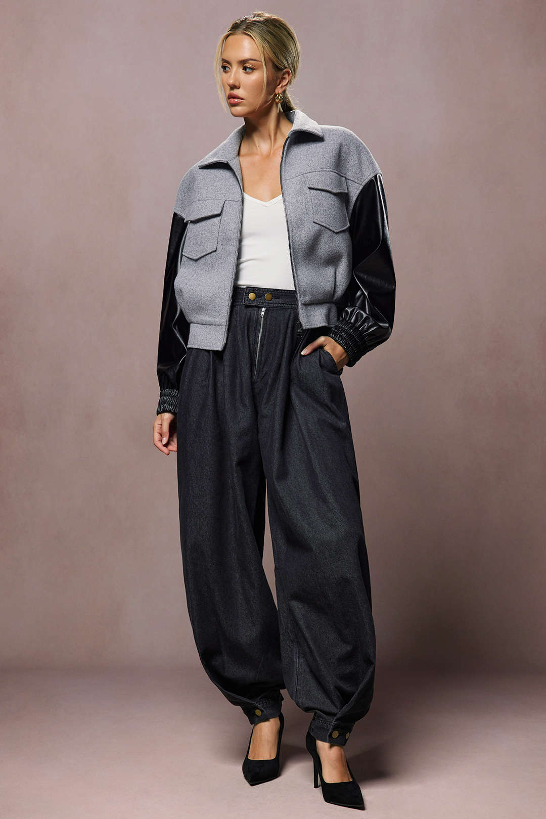 Faux Leather Patchwork Puffer - Weenar