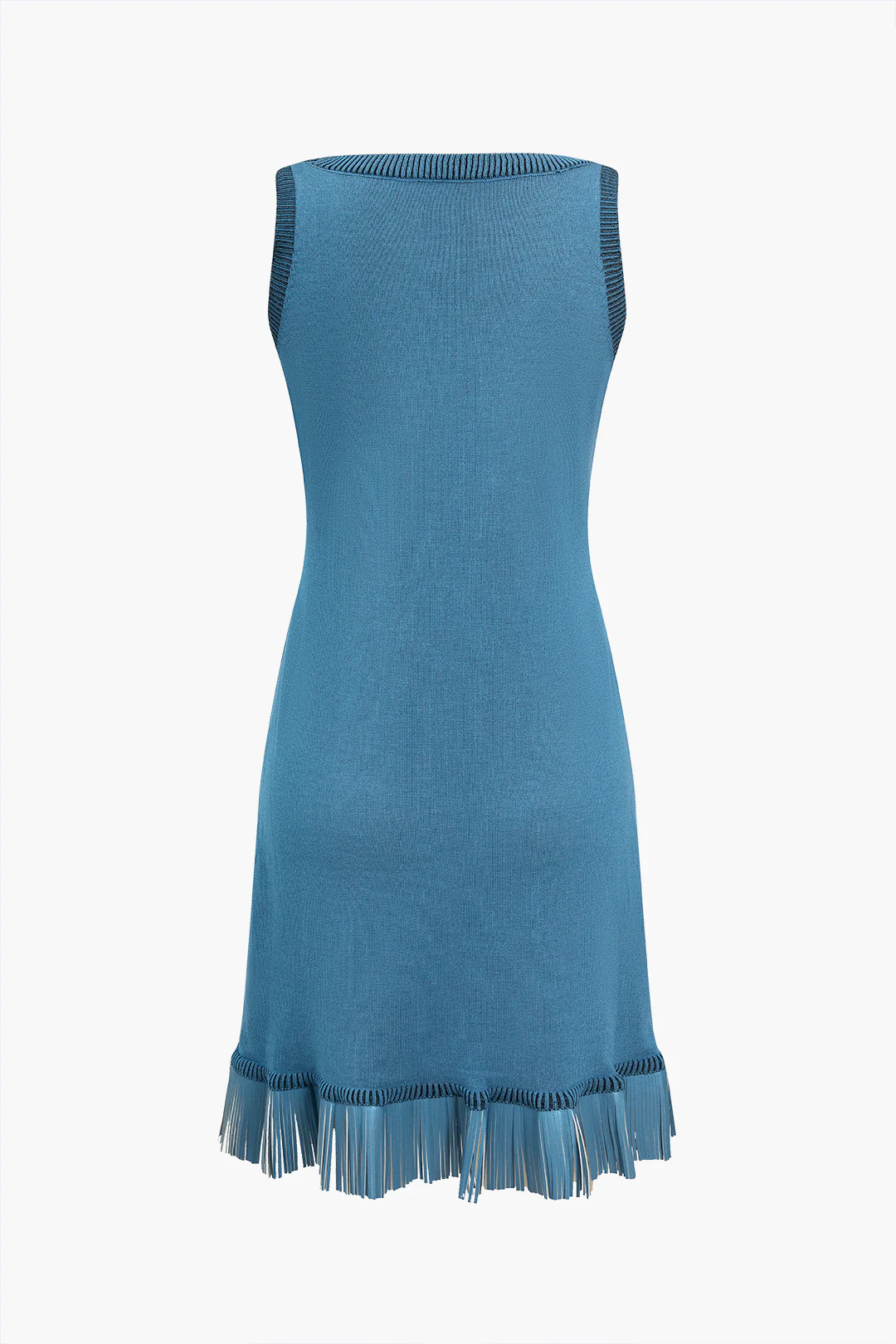 Knit Fringe Hem Sleeveless Dress - Weenar
