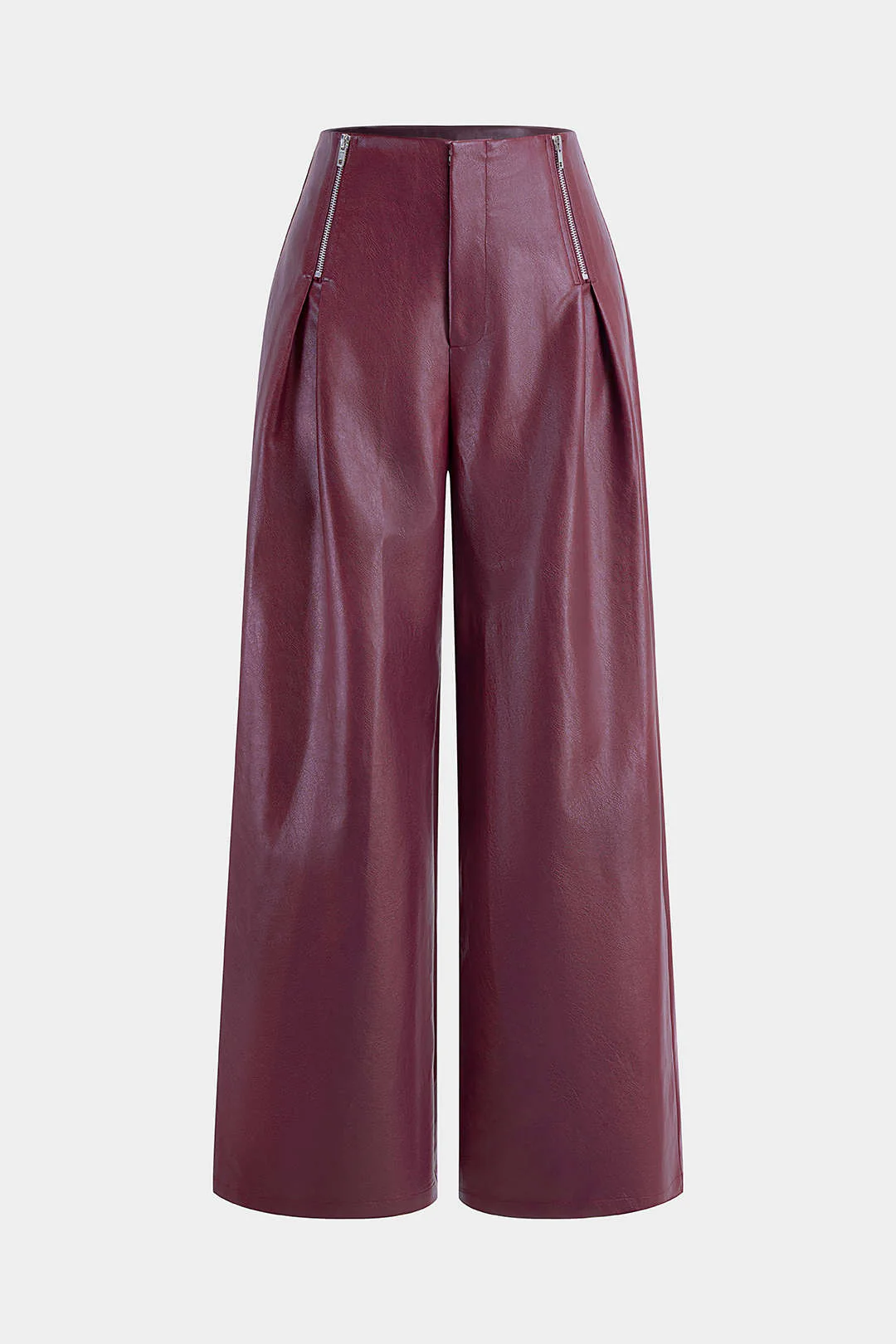 Faux Leather Zipper Straight Pants - Weenar