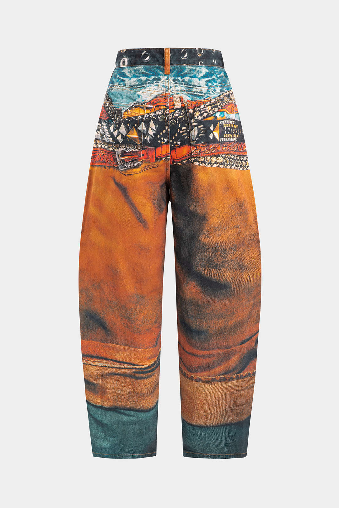 Retro Print Denim Barrel Jeans - Weenar