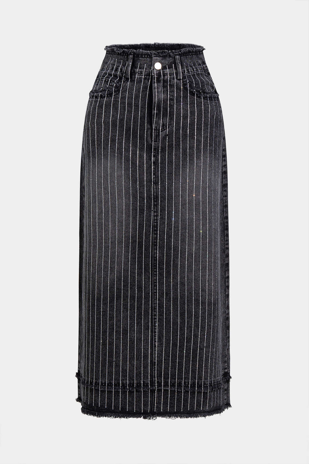 Denim Rhinestone Frayed Skirt - Weenar