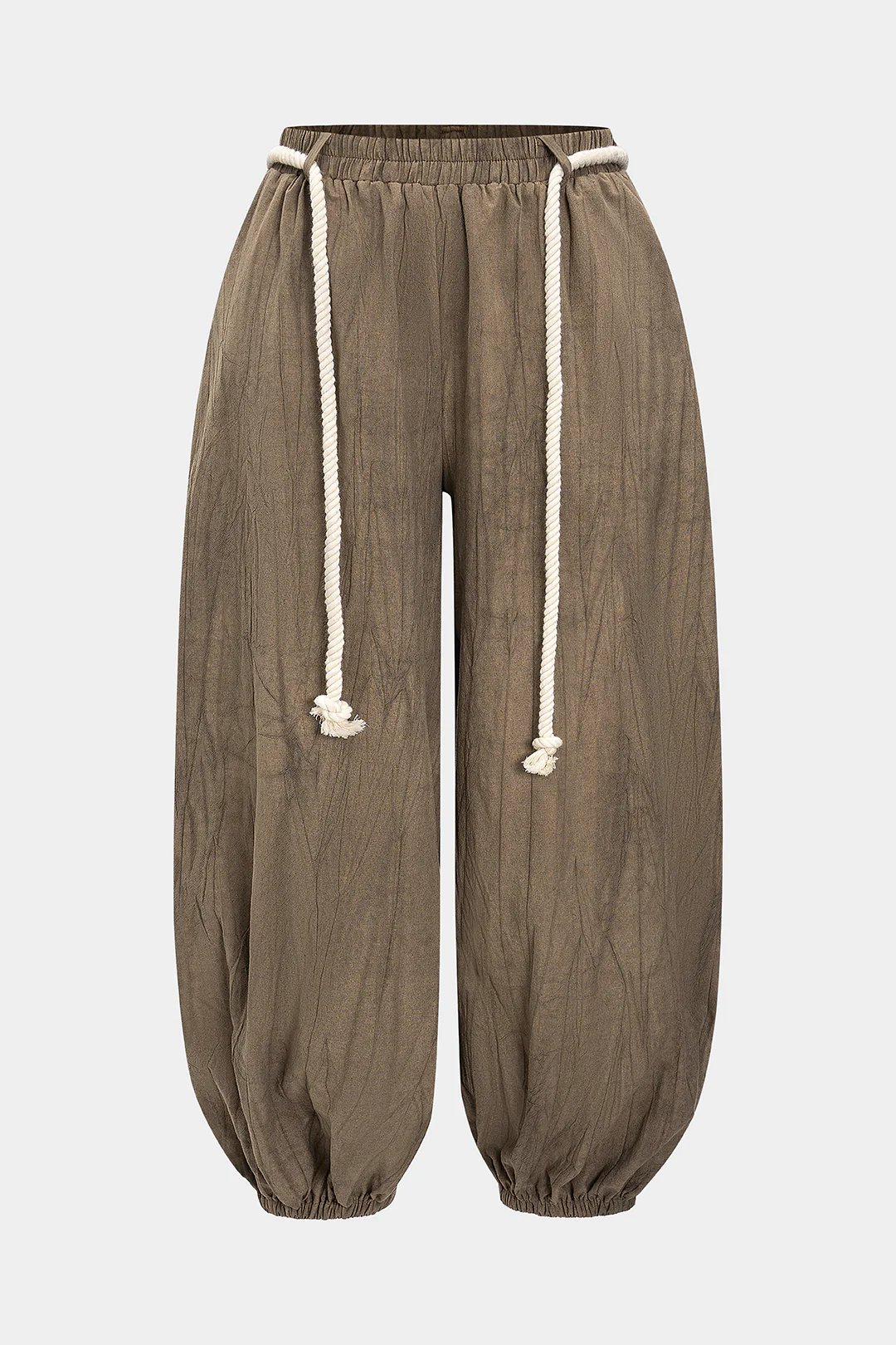 Plus Size High Waist Ruched Belted Trousers - Weenar
