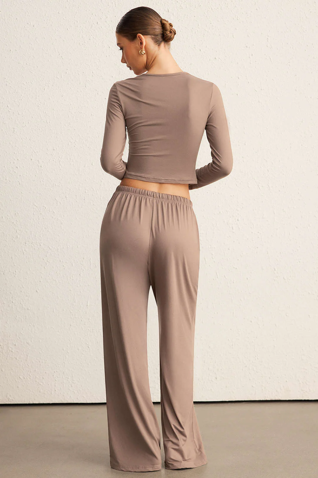 Square Neck Long Sleeve Top And Wide Leg Pants Set - Weenar