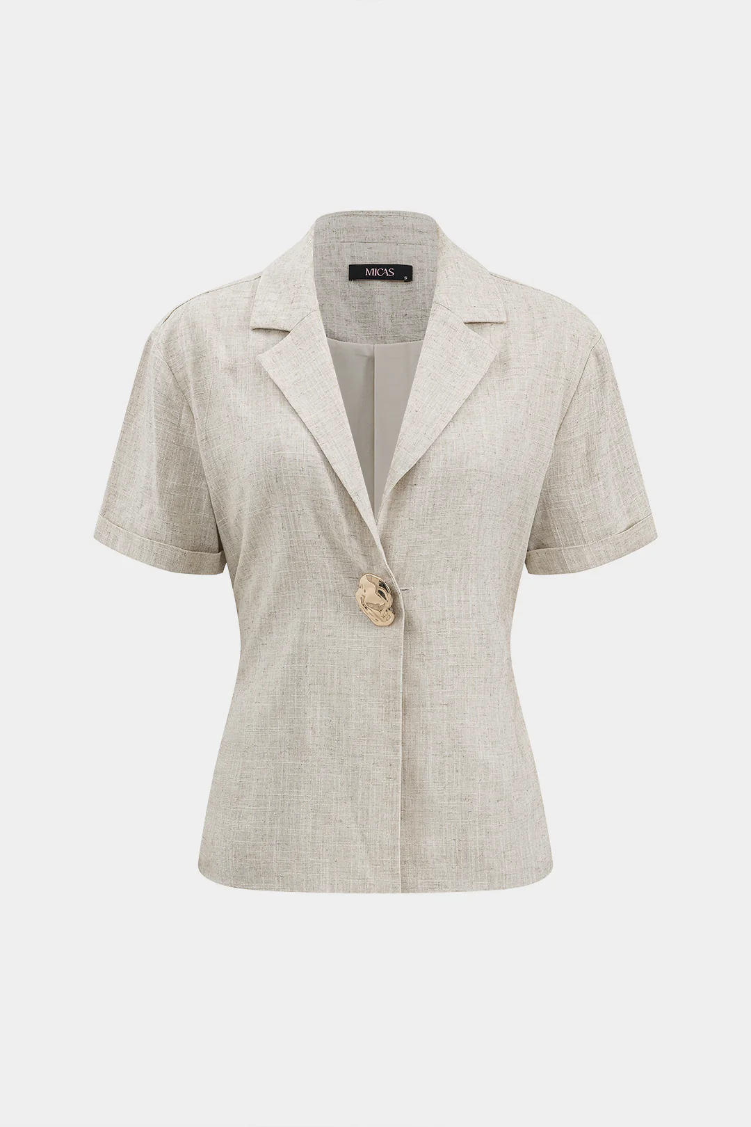 Linen Metallic Button Tie Back Short-Sleeve Shirt - Weenar