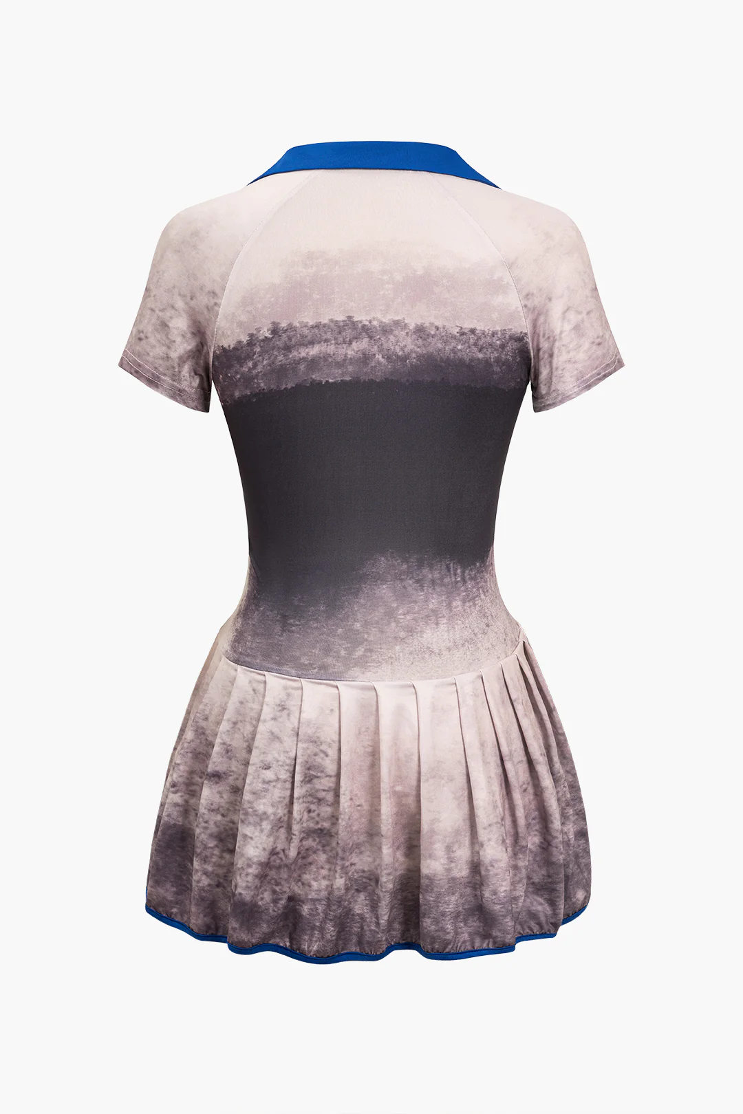 Letter Print Contrast Zipper Pleated Mini Dress - Weenar