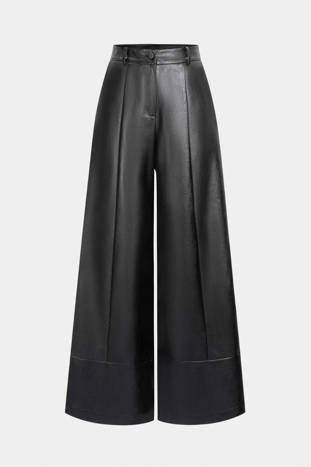Faux Leather Button Wide Leg Pants - Weenar