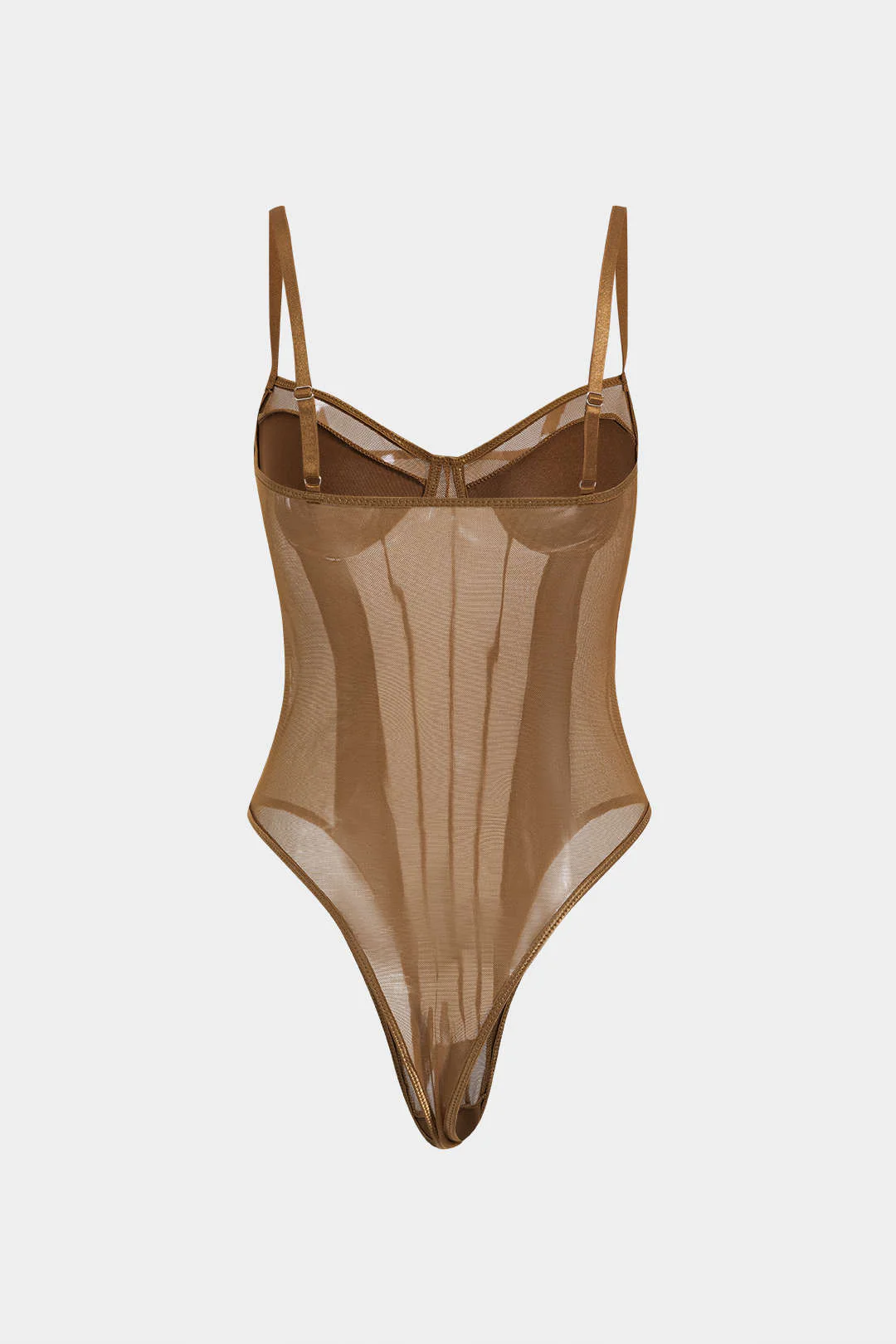 Mesh Backless Sheer Patchwork Corset Slip Bodysuit - Weenar