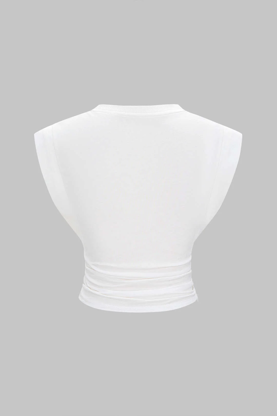 Solid Round Neck Ruched Flutter Sleeve T-Shirt - Weenar