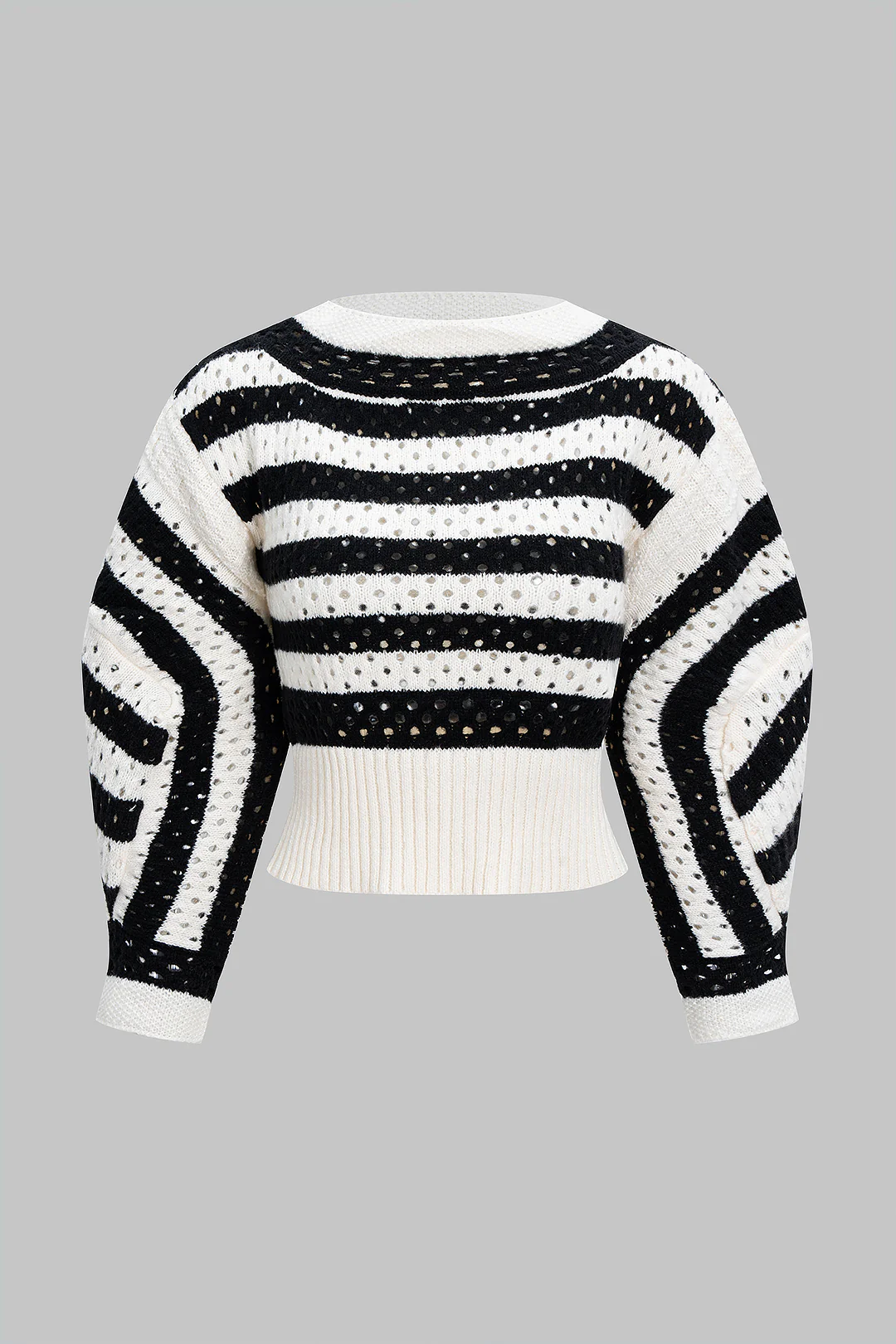 Knit Contrast Cut Out Long-Sleeve Top - Weenar