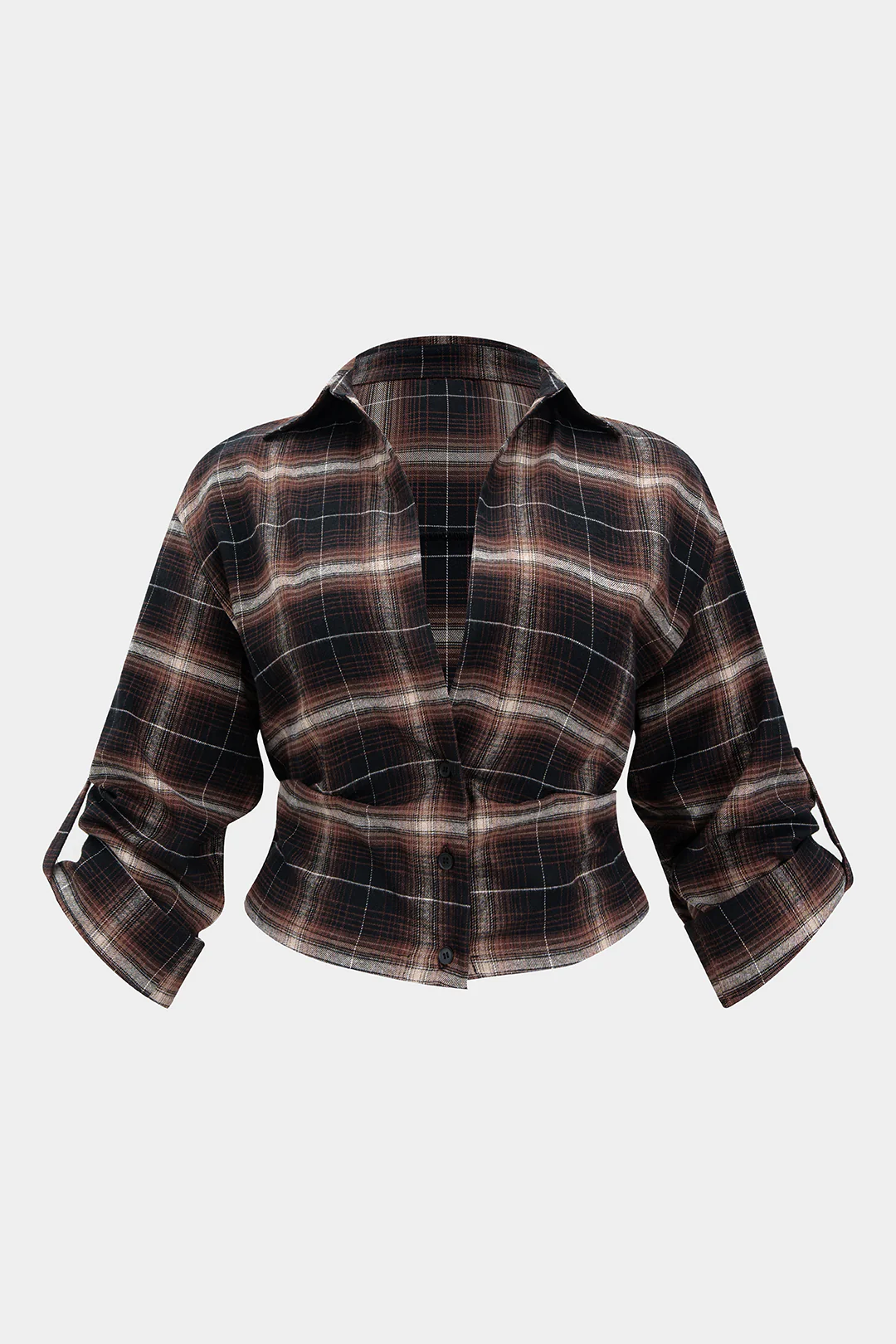 Plus Size Plaid Print Waist-Cinching Shirt - Weenar