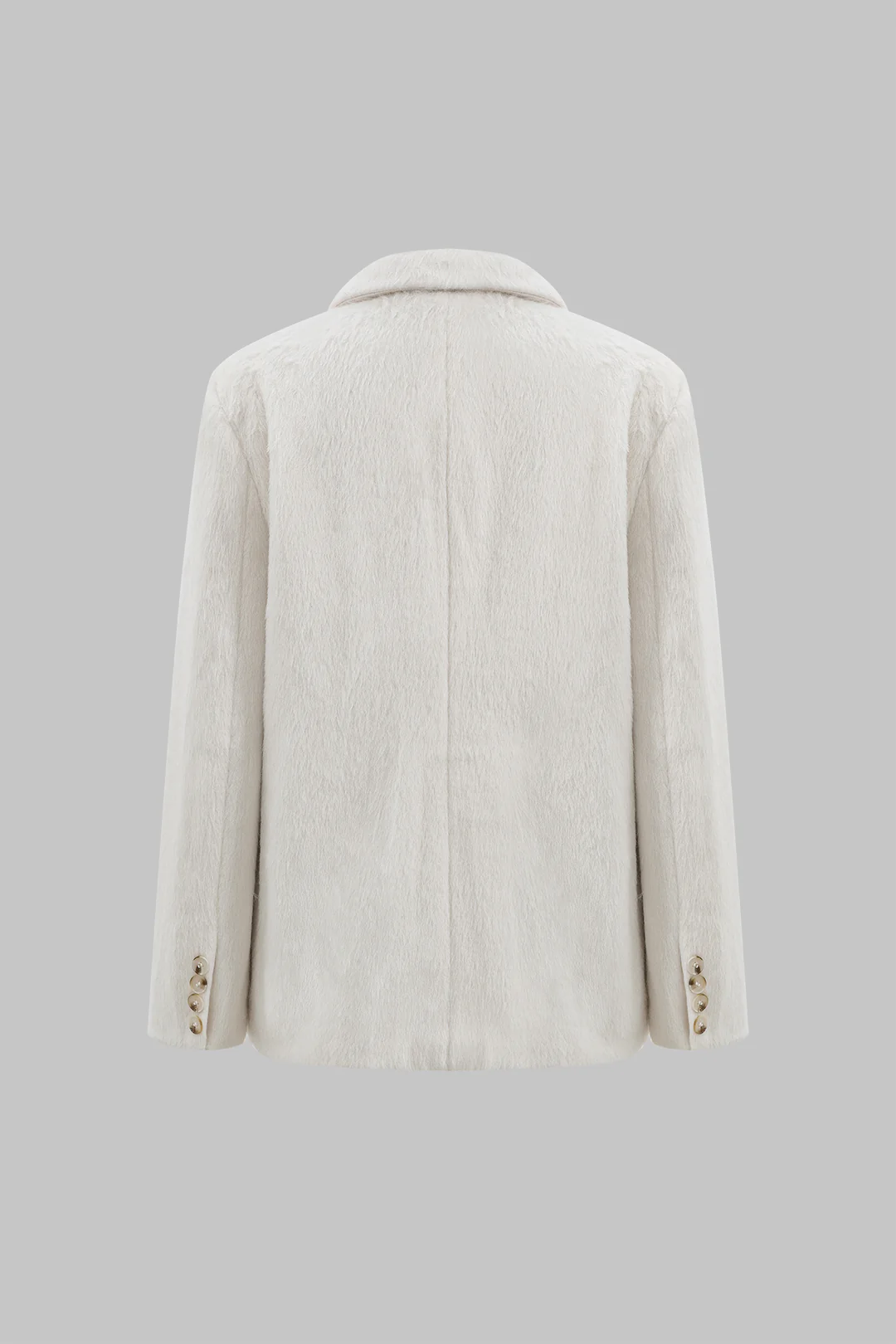 Solid Faux Plush Lapel Button Coat - Weenar