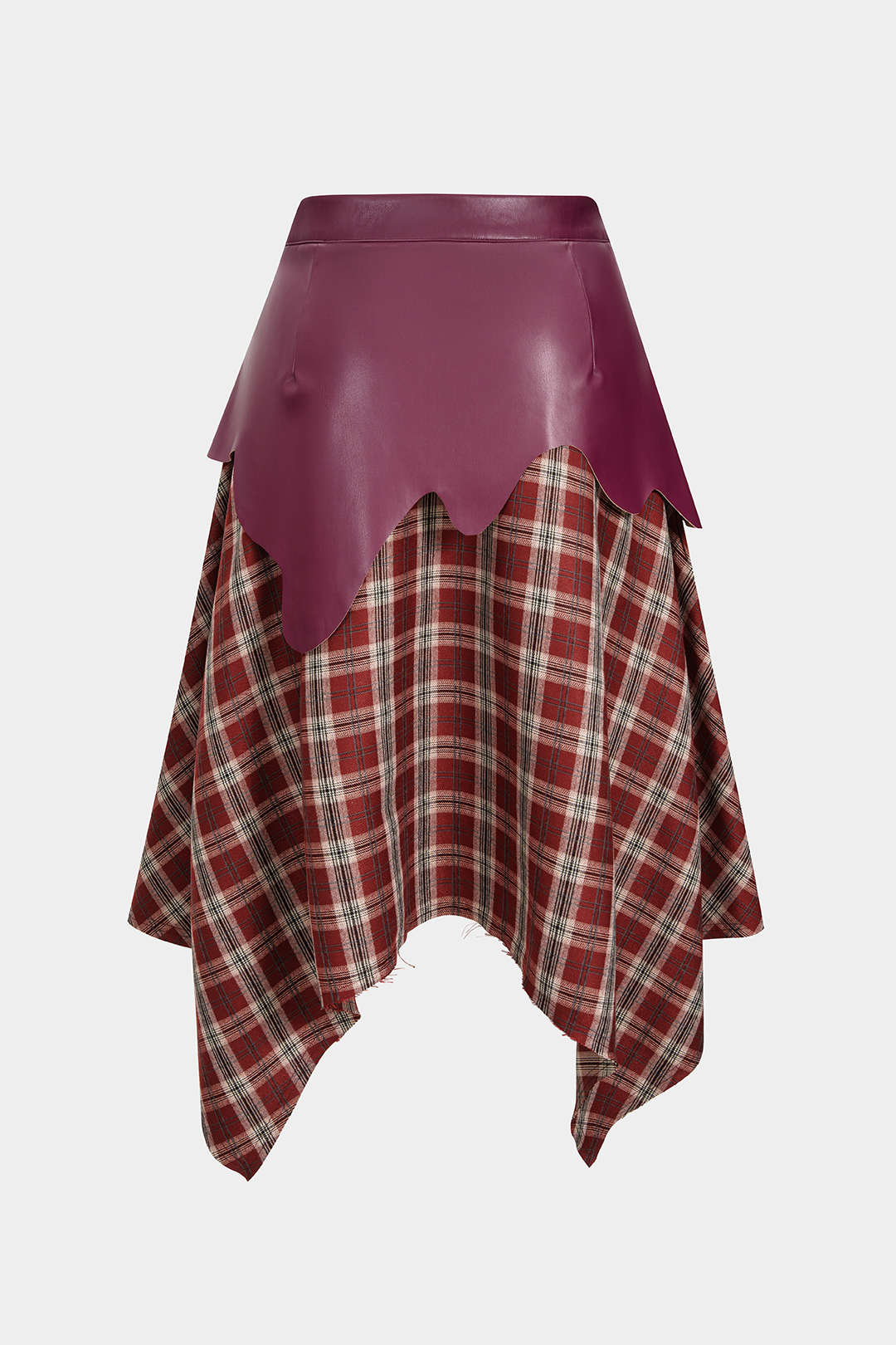 Plus Size Plaid Print Faux Leather Zipper Patchwork Skirt - Weenar