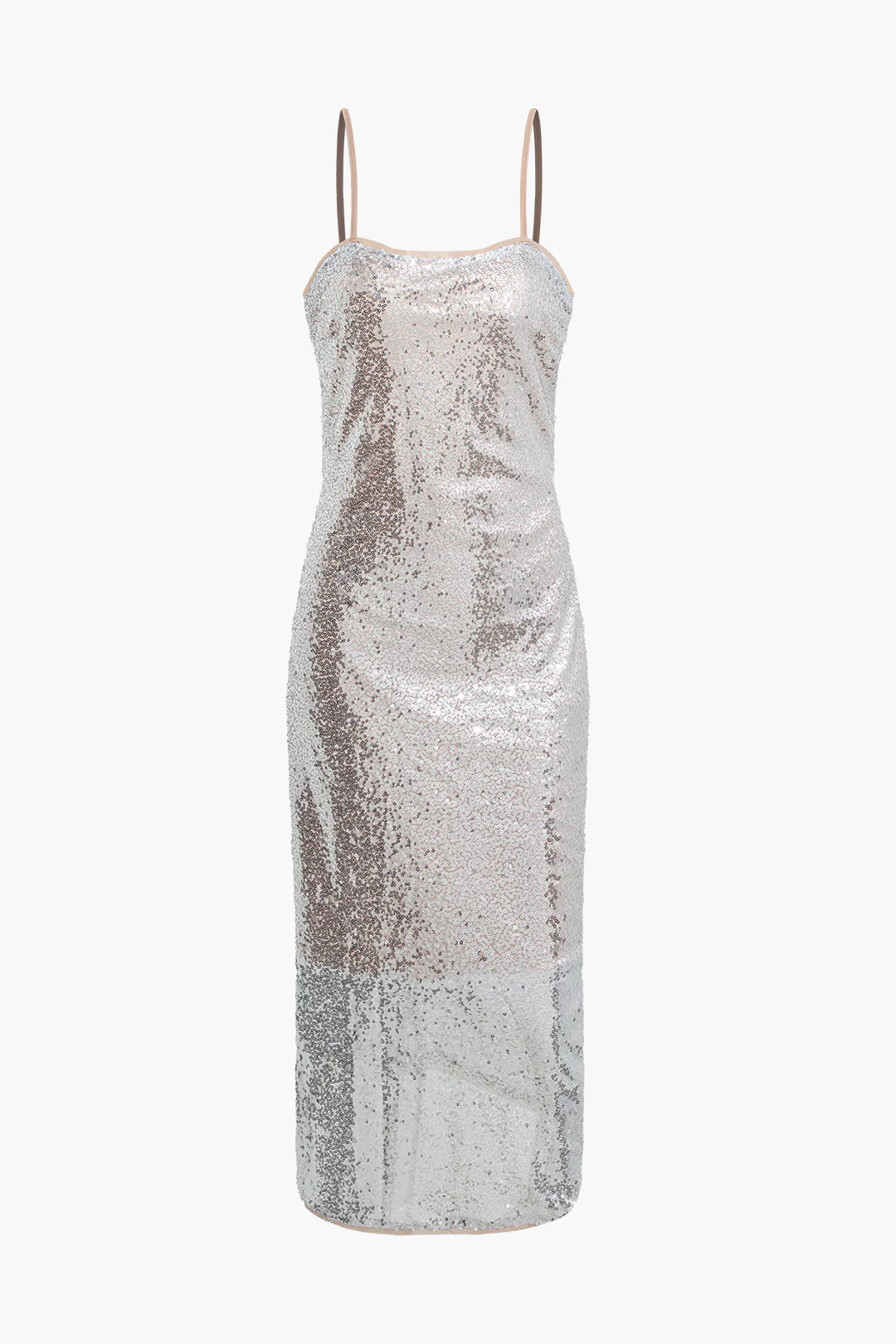 Sequin Zipper Slip Sleeveless Midi Dress - Weenar