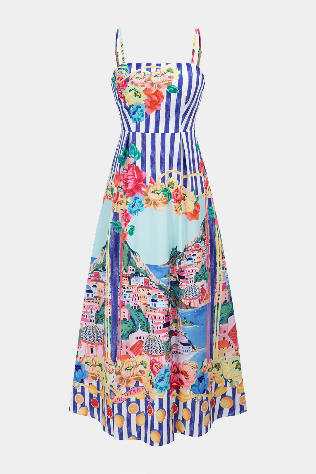 Floral Stripes Print Sleeveless Maxi Dress - Weenar
